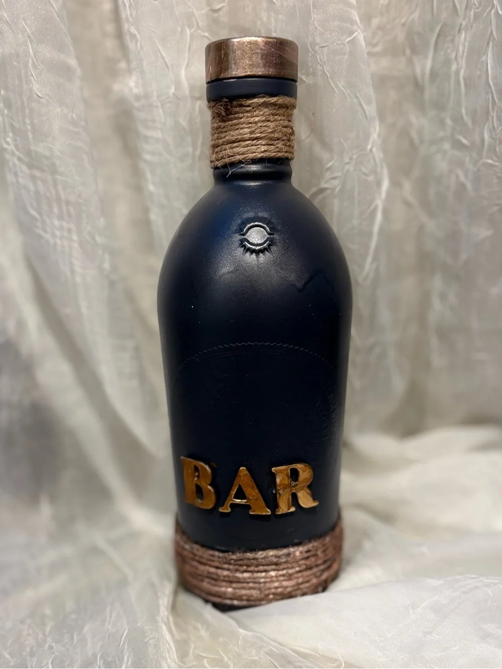 Bar Bottle Decorative Vase in Navy with Copper Accents